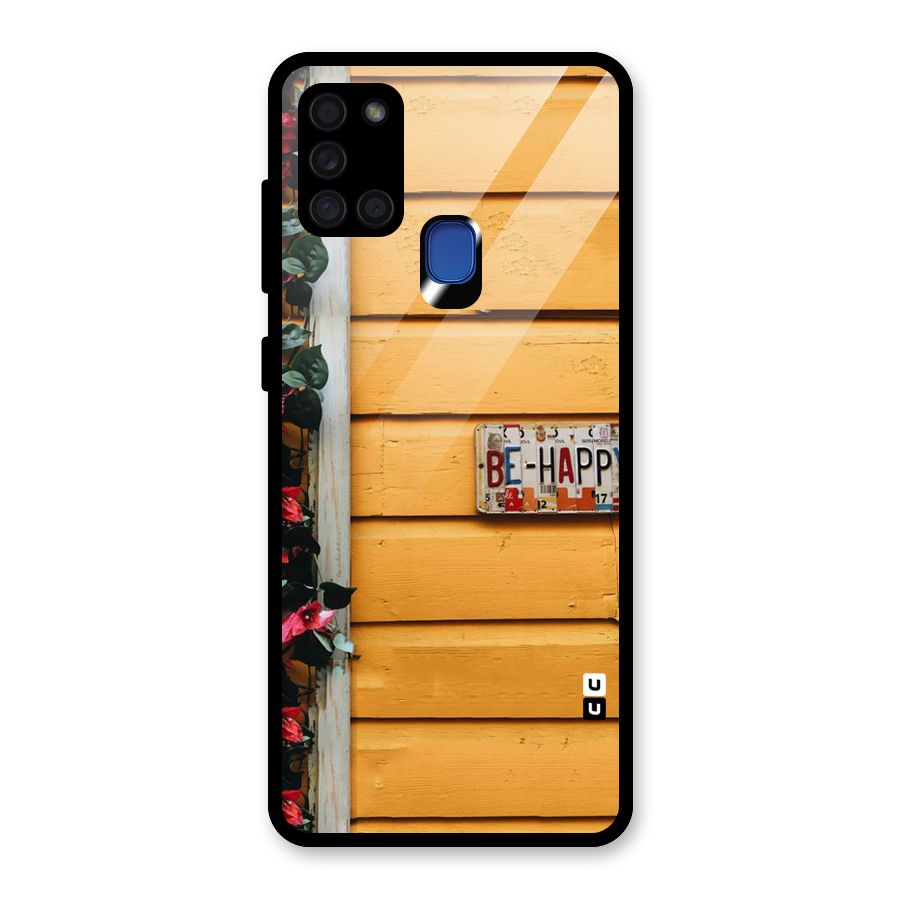 Be Happy Yellow Wall Glass Back Case for Galaxy A21s