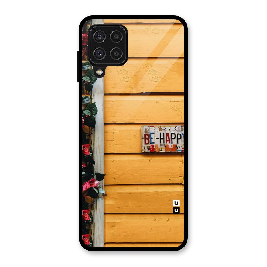 Be Happy Yellow Wall Glass Back Case for Galaxy A22 4G