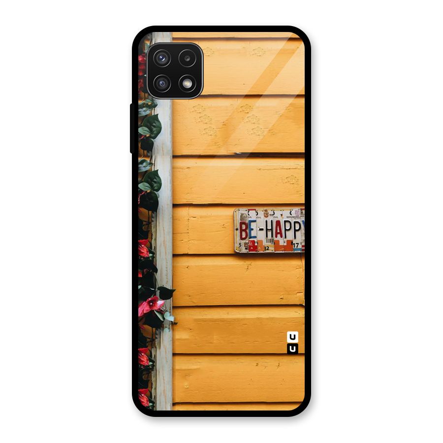 Be Happy Yellow Wall Glass Back Case for Galaxy A22 5G