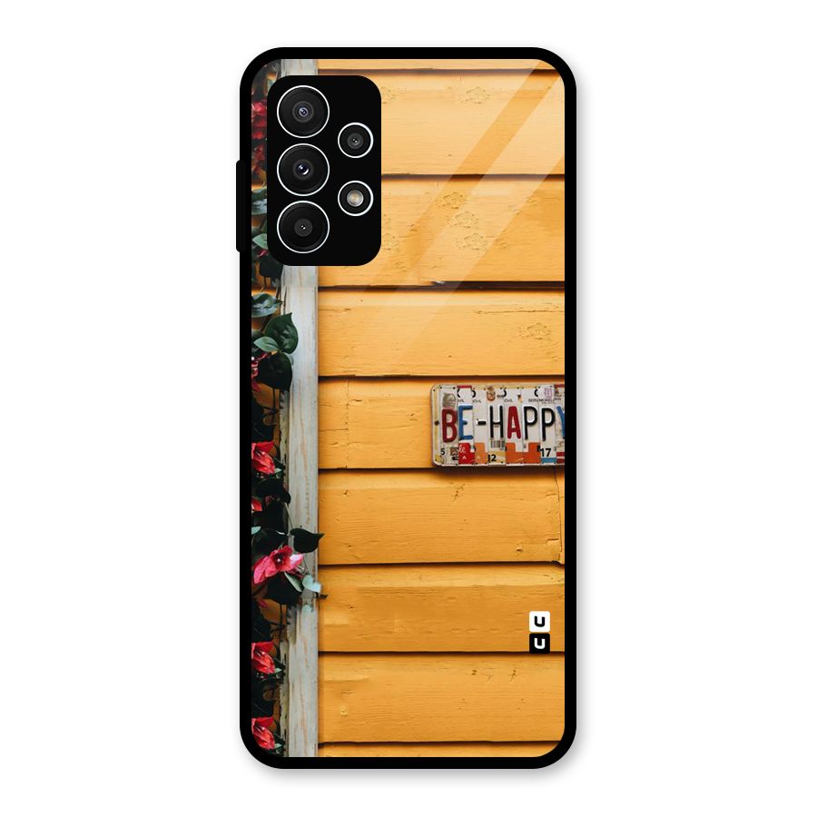 Be Happy Yellow Wall Glass Back Case for Galaxy A23