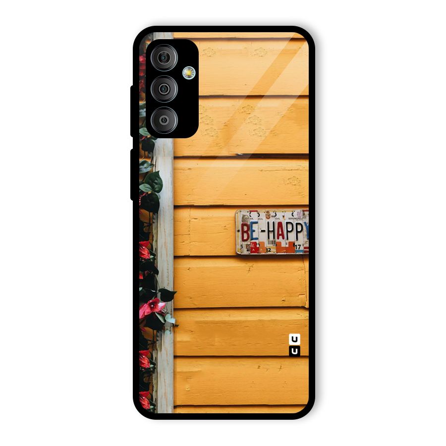 Be Happy Yellow Wall Glass Back Case for Galaxy F23