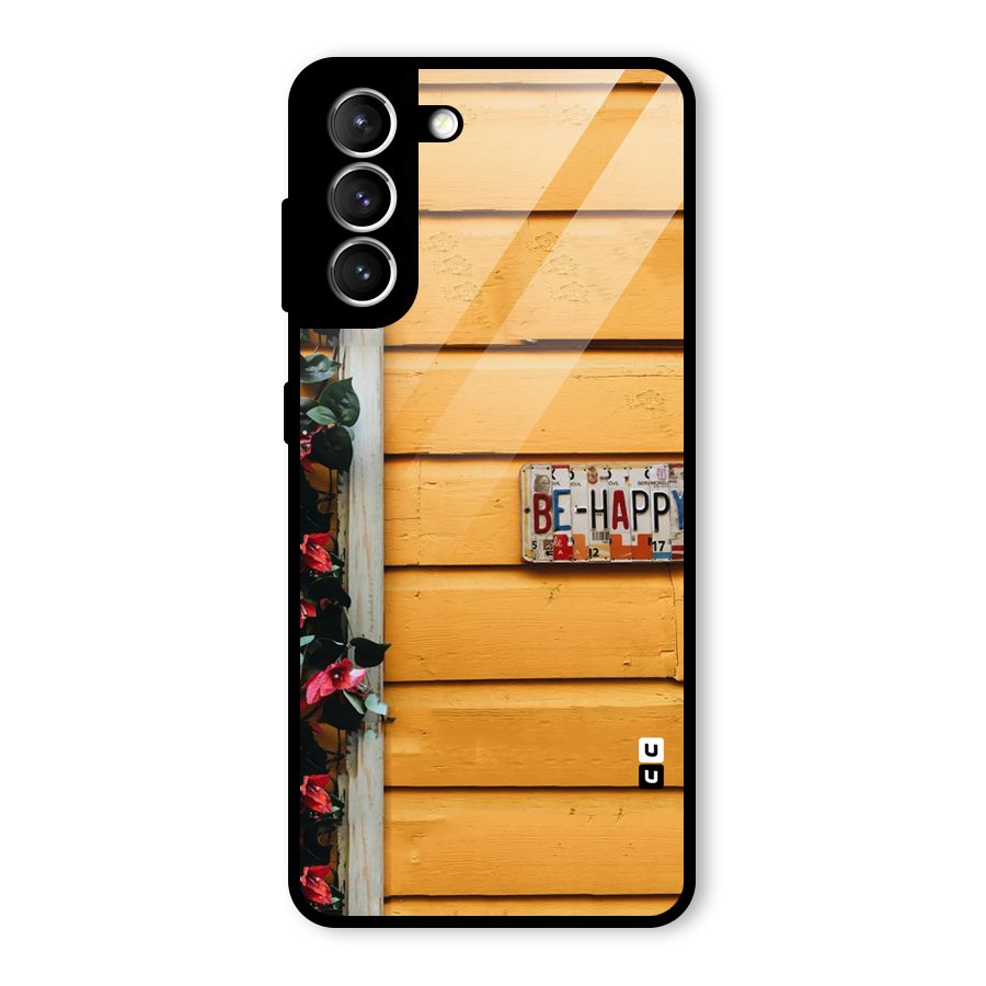 Be Happy Yellow Wall Glass Back Case for Galaxy S21 5G