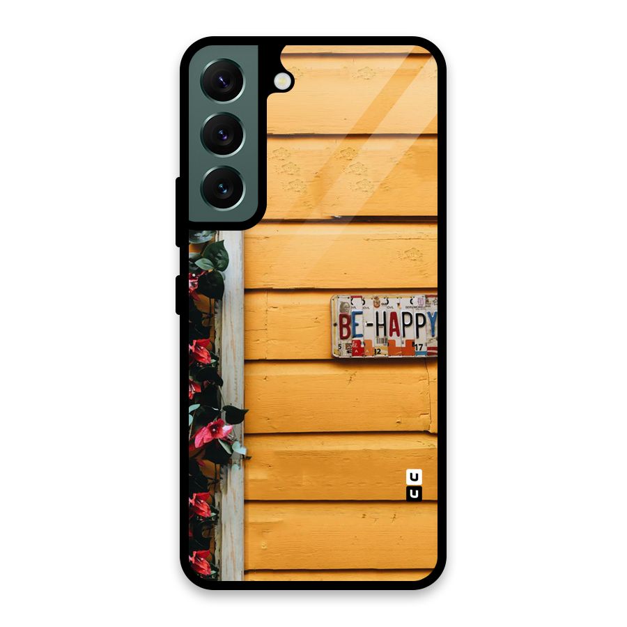 Be Happy Yellow Wall Glass Back Case for Galaxy S22 5G
