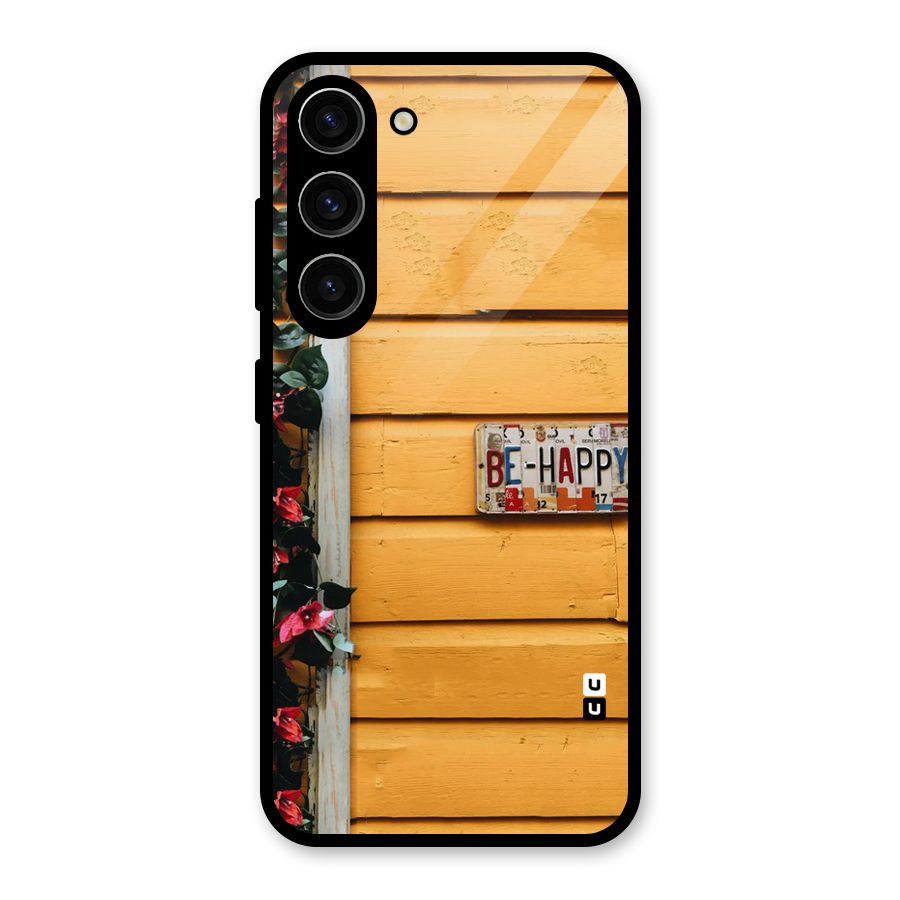 Be Happy Yellow Wall Glass Back Case for Galaxy S23