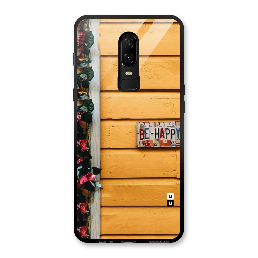 Be Happy Yellow Wall Glass Back Case for OnePlus 6