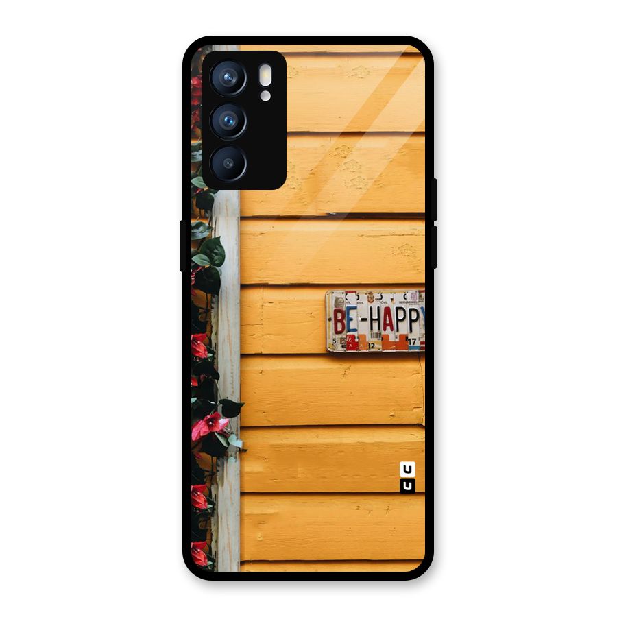 Be Happy Yellow Wall Glass Back Case for Oppo Reno6 5G