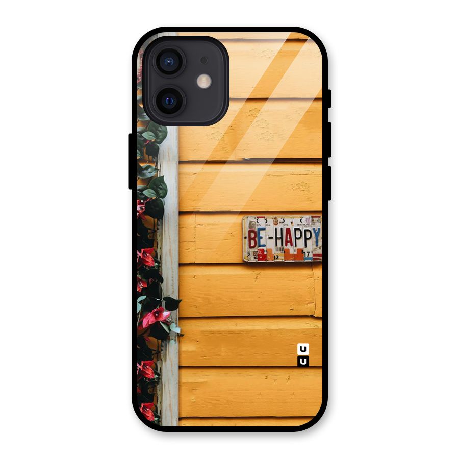 Be Happy Yellow Wall Glass Back Case for iPhone 12