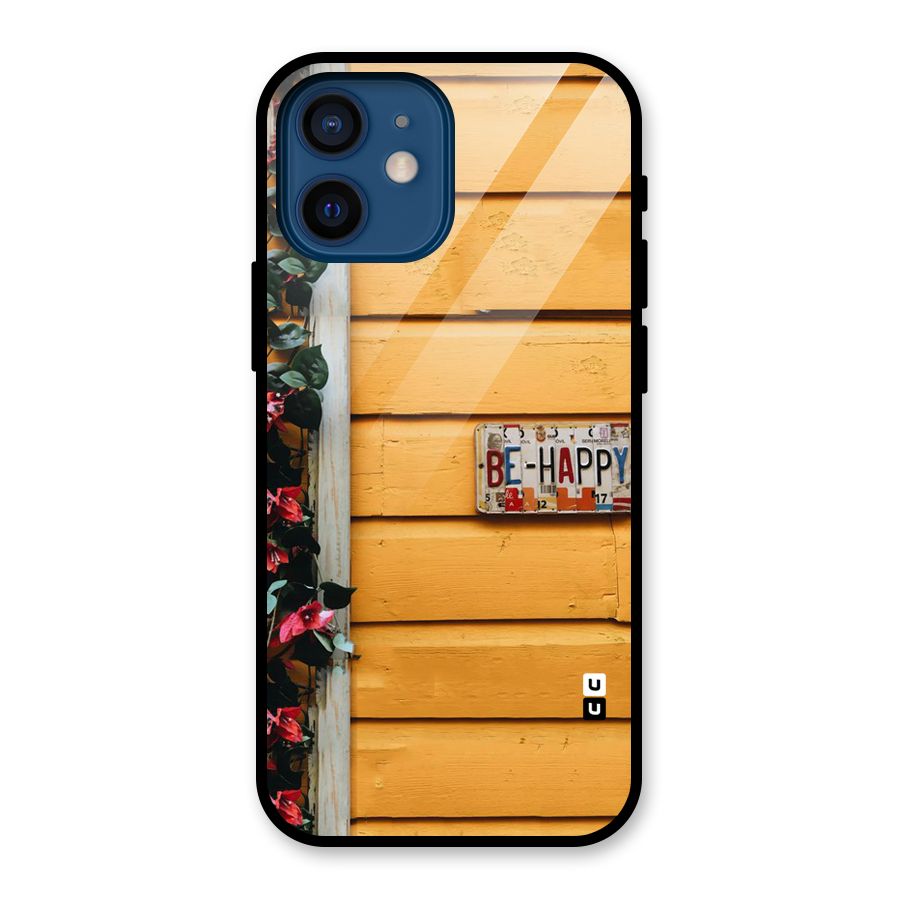 Be Happy Yellow Wall Glass Back Case for iPhone 12 Mini