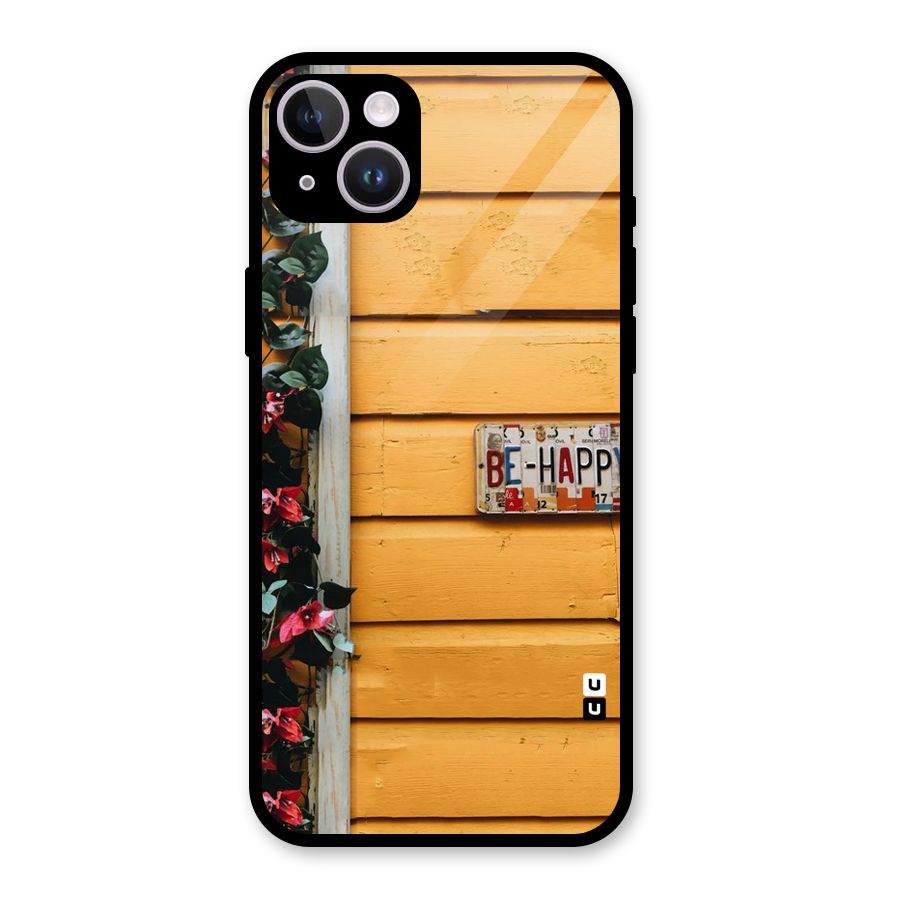 Be Happy Yellow Wall Glass Back Case for iPhone 14 Plus