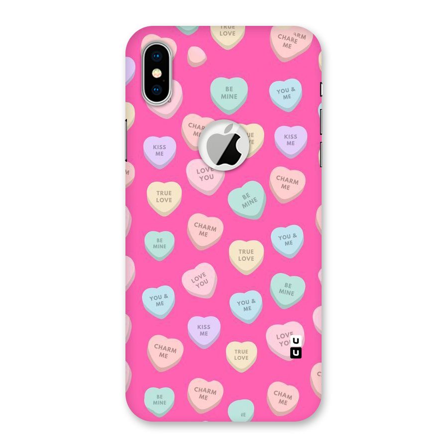 Be Mine Hearts Pattern Back Case for iPhone X Logo Cut
