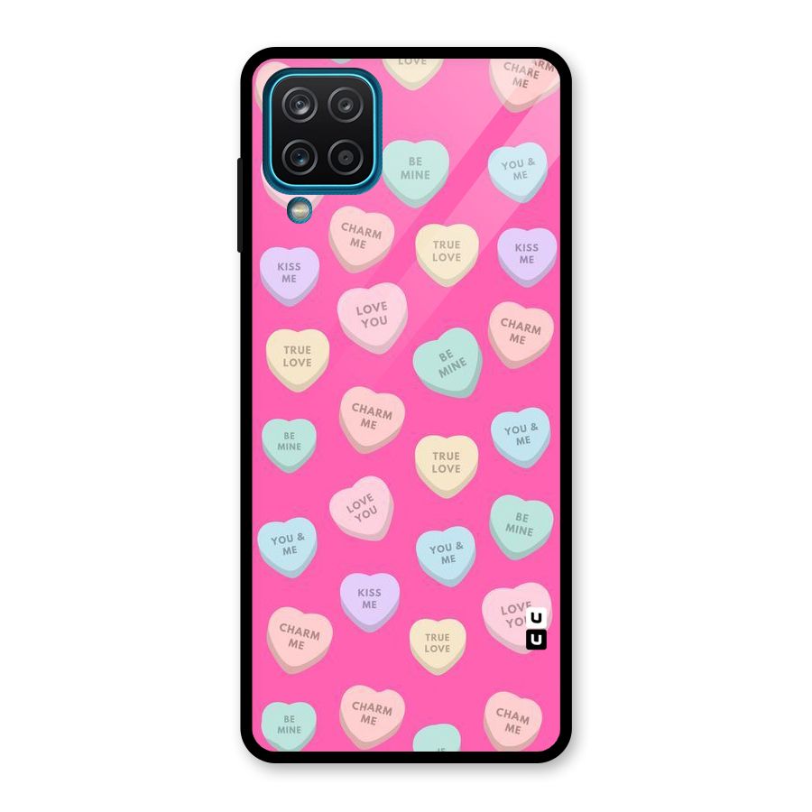 Be Mine Hearts Pattern Glass Back Case for Galaxy A12