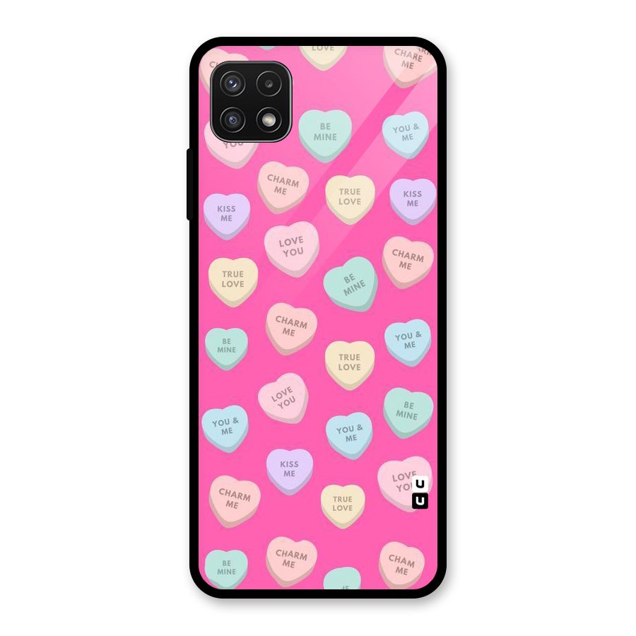 Be Mine Hearts Pattern Glass Back Case for Galaxy A22 5G