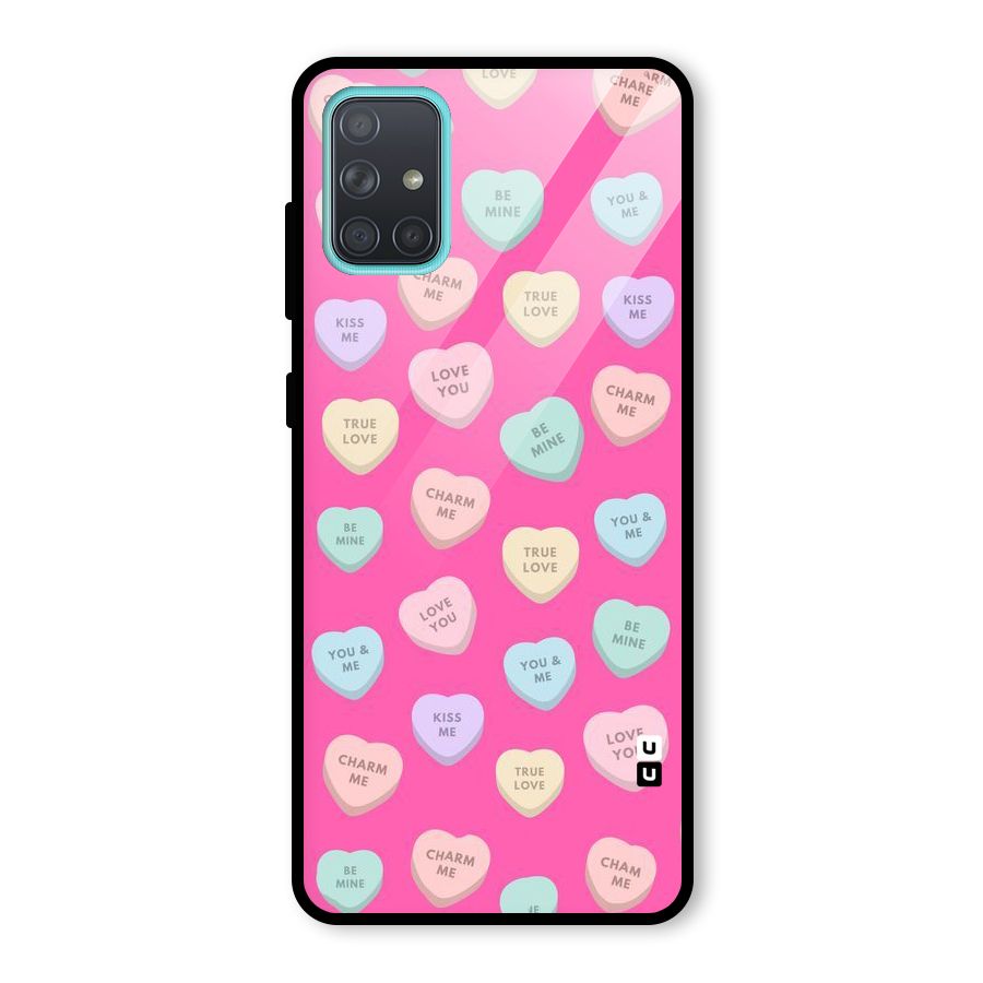 Be Mine Hearts Pattern Glass Back Case for Galaxy A71