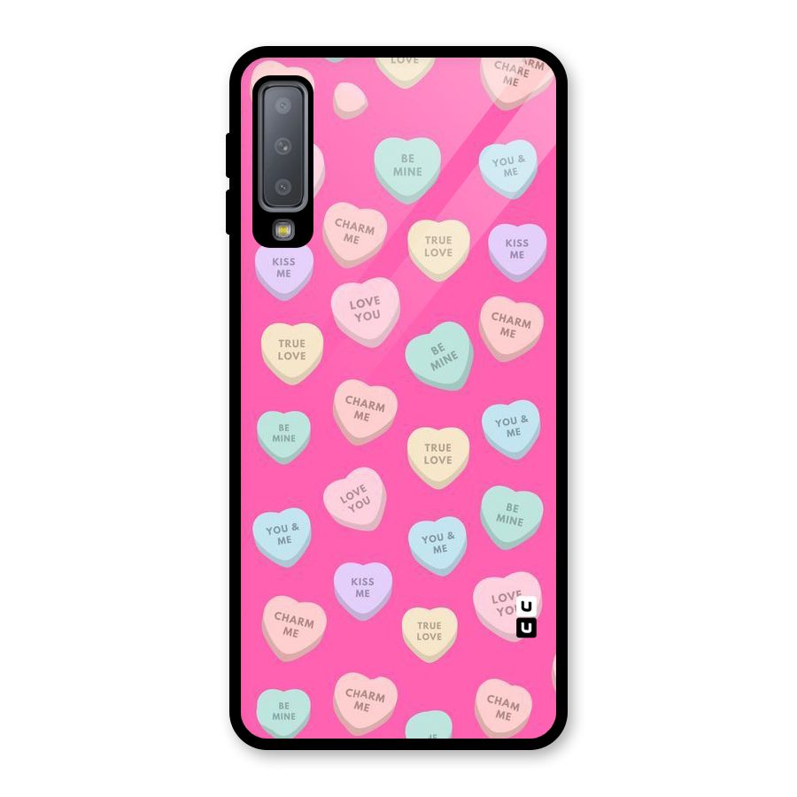 Be Mine Hearts Pattern Glass Back Case for Galaxy A7 (2018)