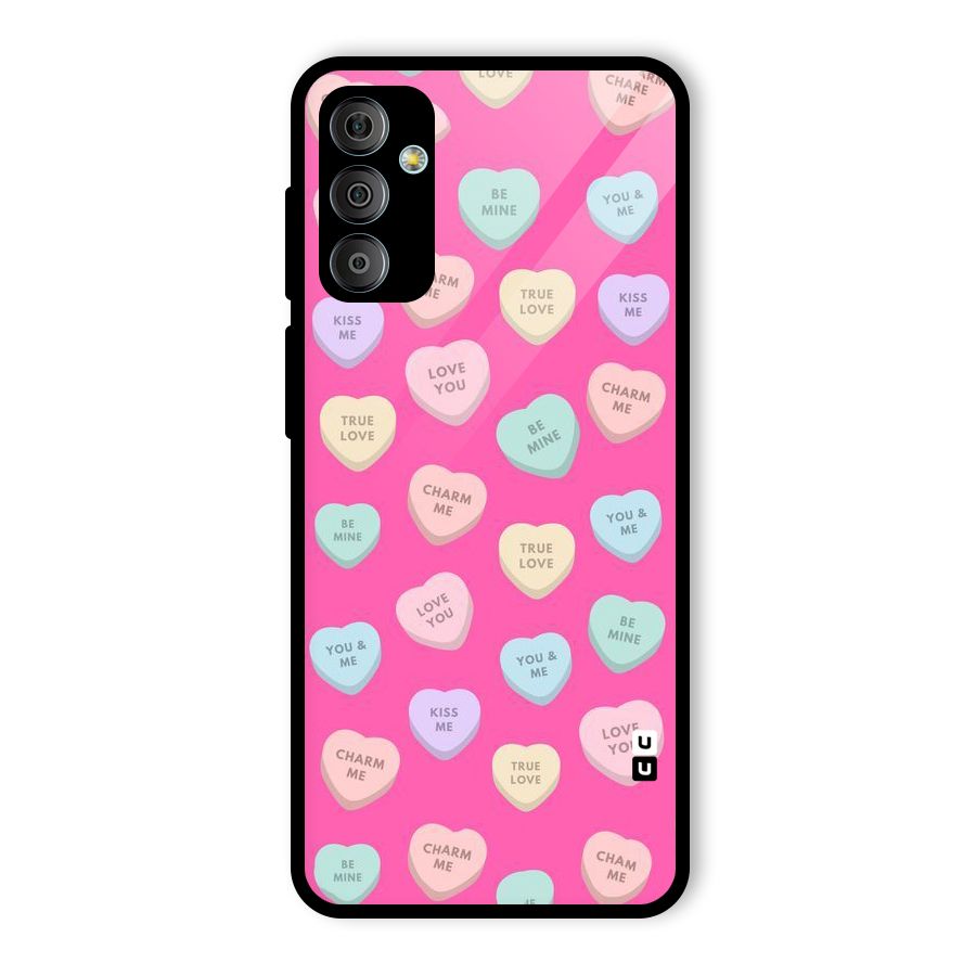 Be Mine Hearts Pattern Glass Back Case for Galaxy F23