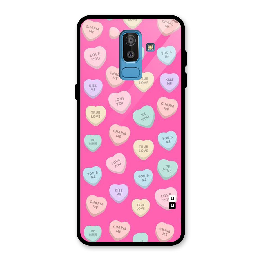 Be Mine Hearts Pattern Glass Back Case for Galaxy J8
