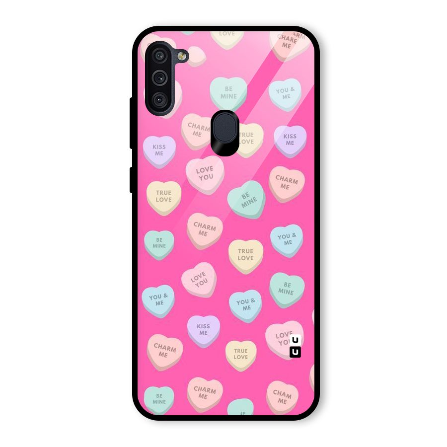 Be Mine Hearts Pattern Glass Back Case for Galaxy M11