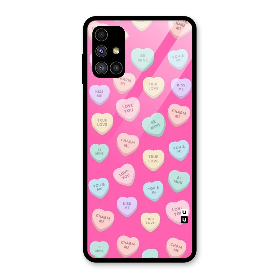 Be Mine Hearts Pattern Glass Back Case for Galaxy M51