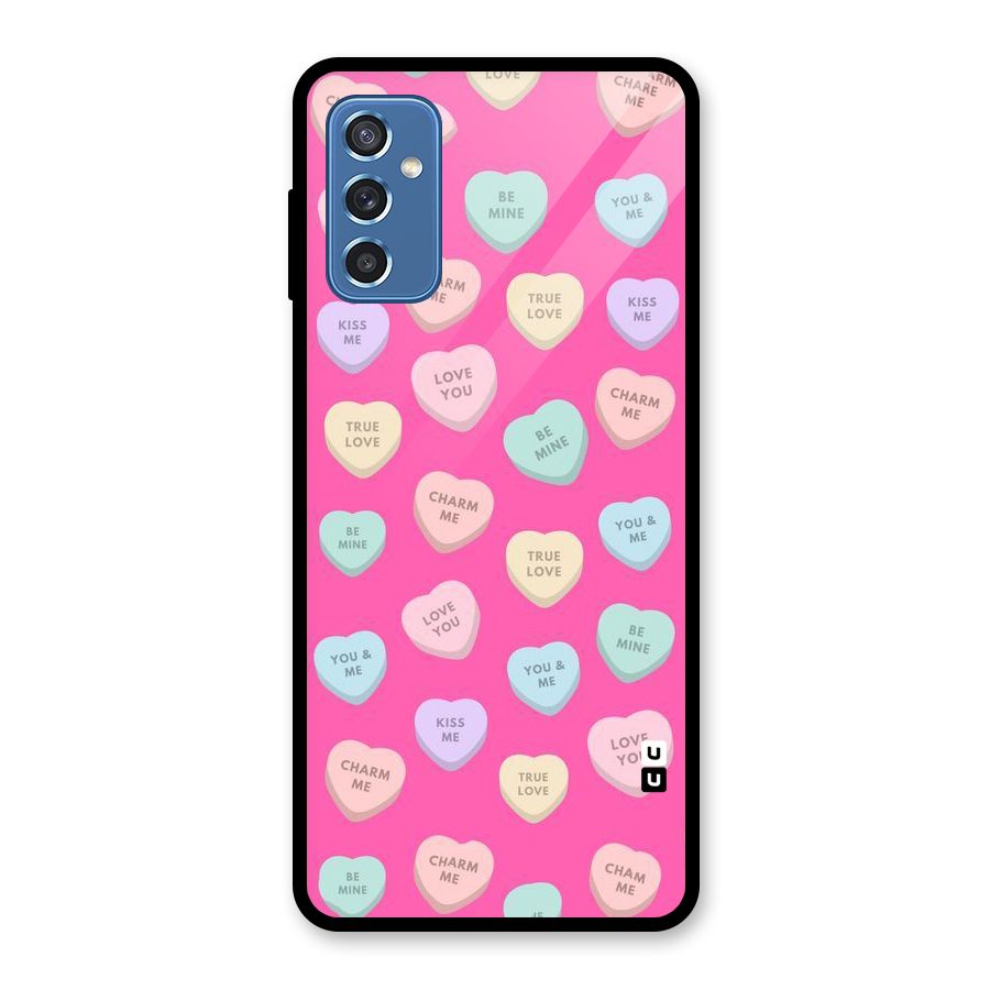 Be Mine Hearts Pattern Glass Back Case for Galaxy M52 5G