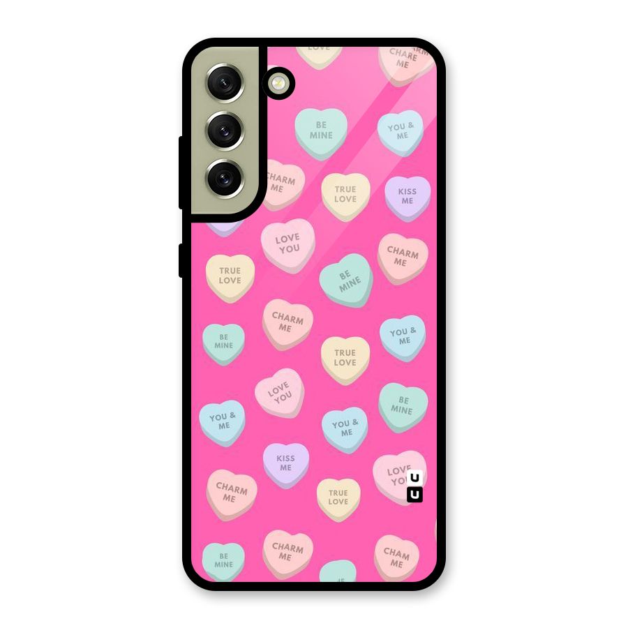 Be Mine Hearts Pattern Glass Back Case for Galaxy S21 FE 5G