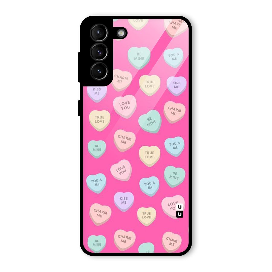 Be Mine Hearts Pattern Glass Back Case for Galaxy S21 Plus