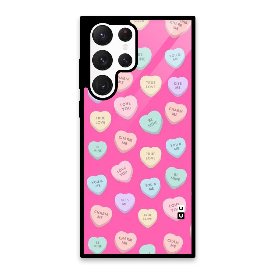 Be Mine Hearts Pattern Glass Back Case for Galaxy S22 Ultra 5G