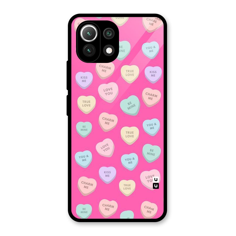 Be Mine Hearts Pattern Glass Back Case for Mi 11 Lite