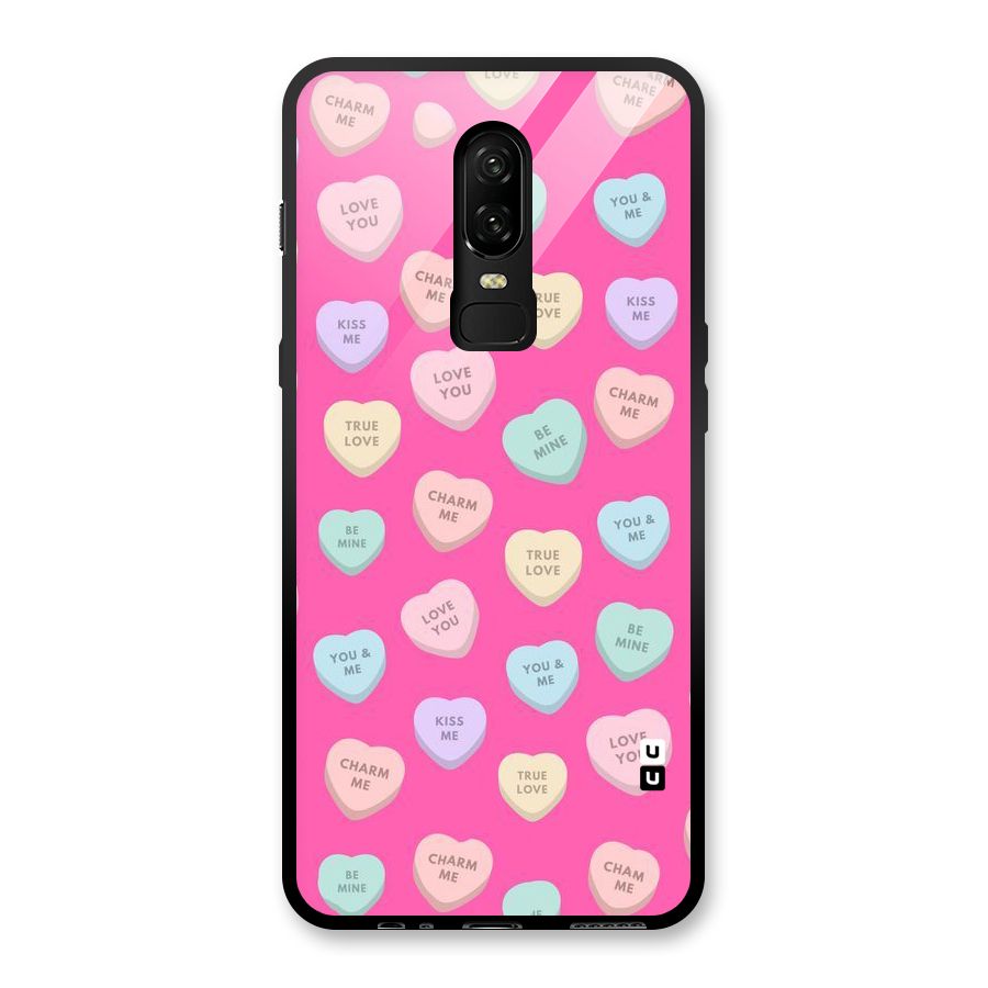 Be Mine Hearts Pattern Glass Back Case for OnePlus 6
