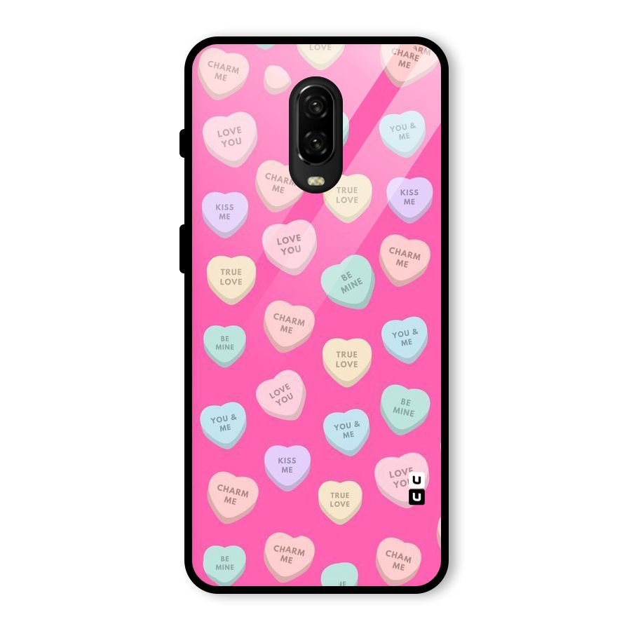 Be Mine Hearts Pattern Glass Back Case for OnePlus 6T