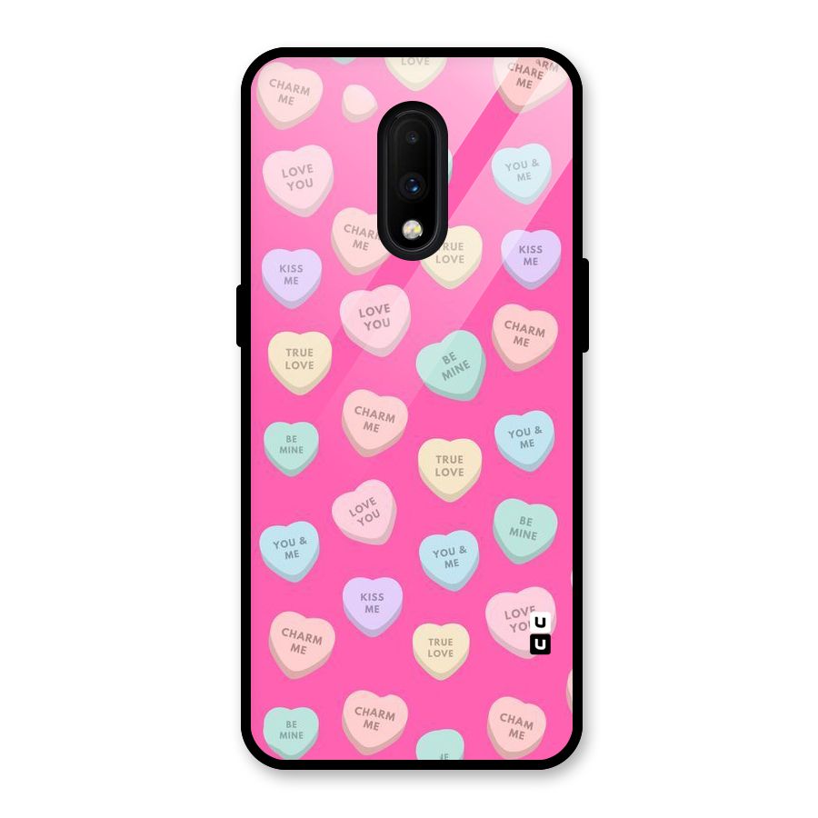 Be Mine Hearts Pattern Glass Back Case for OnePlus 7