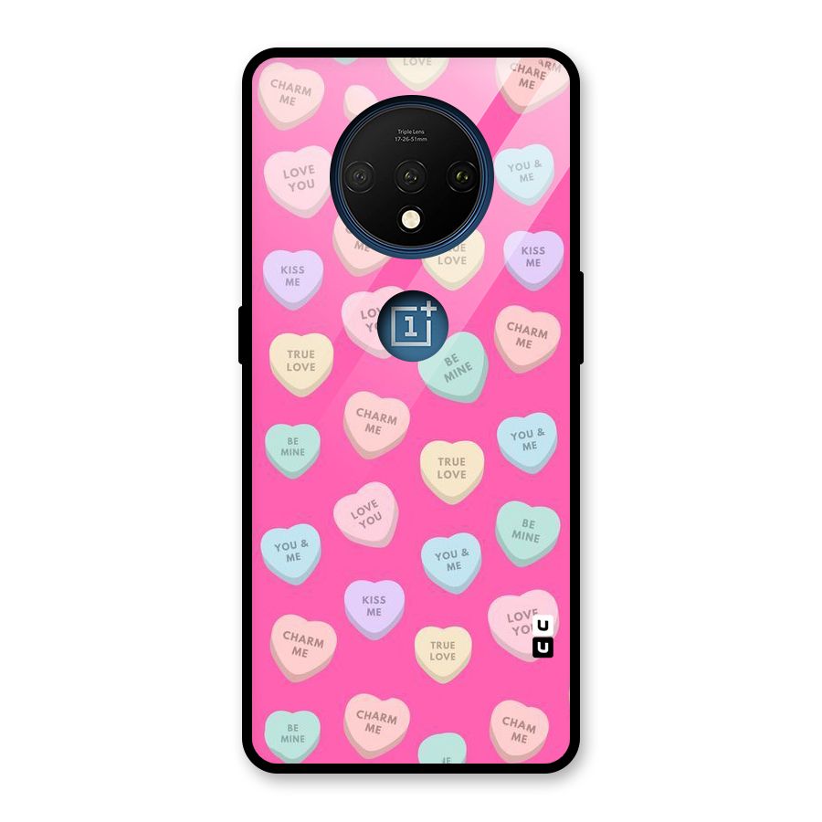 Be Mine Hearts Pattern Glass Back Case for OnePlus 7T