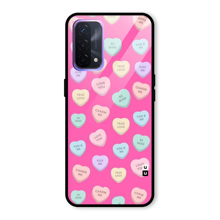 Be Mine Hearts Pattern Glass Back Case for Oppo A74 5G