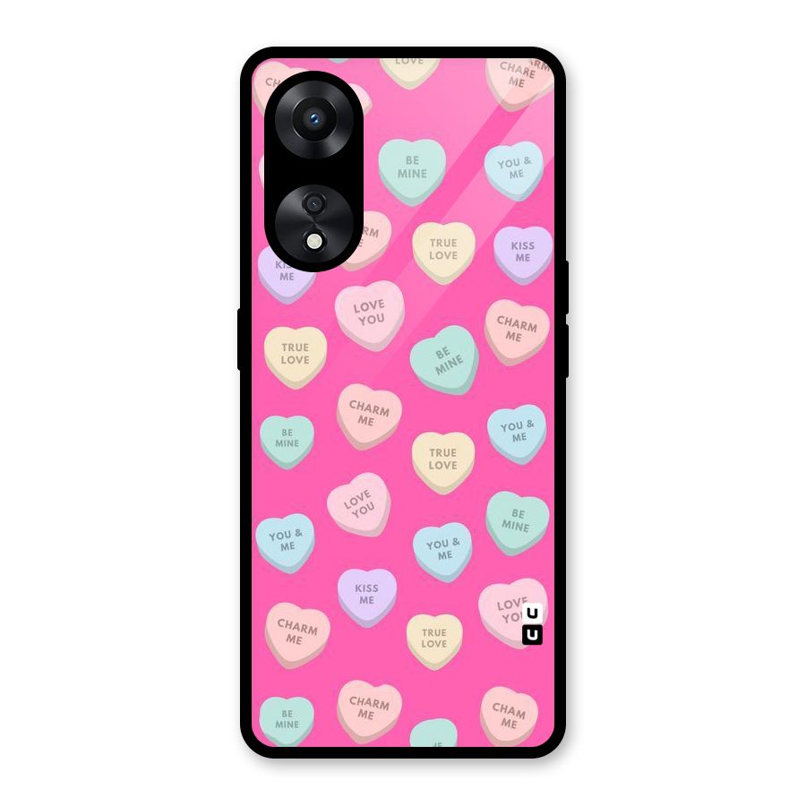 Be Mine Hearts Pattern Glass Back Case for Oppo A78