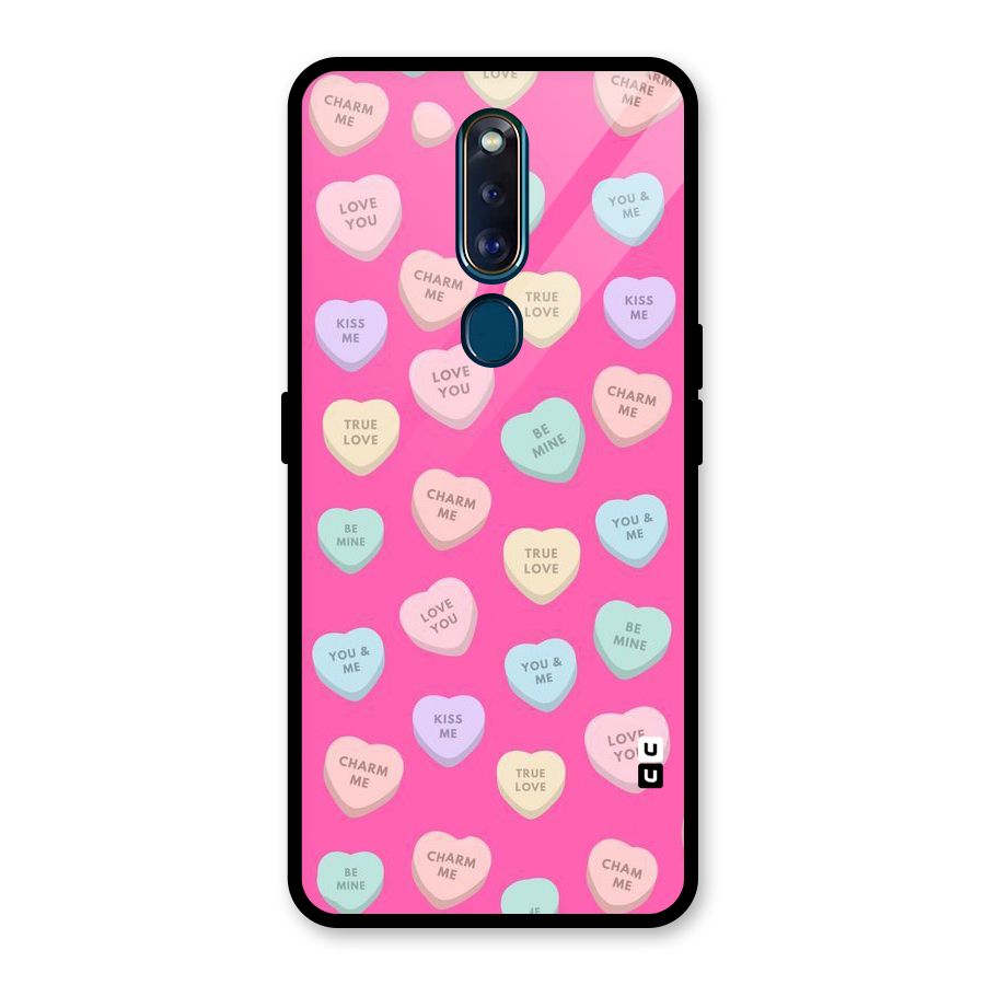 Be Mine Hearts Pattern Glass Back Case for Oppo F11 Pro