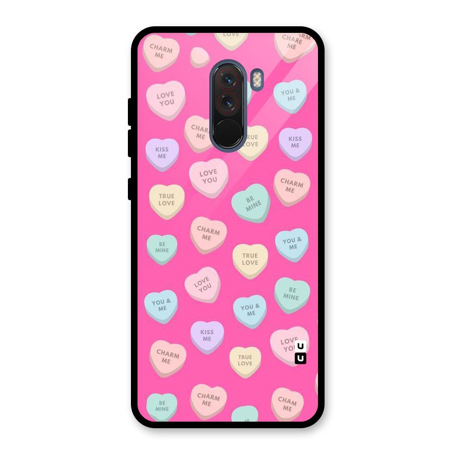 Be Mine Hearts Pattern Glass Back Case for Poco F1
