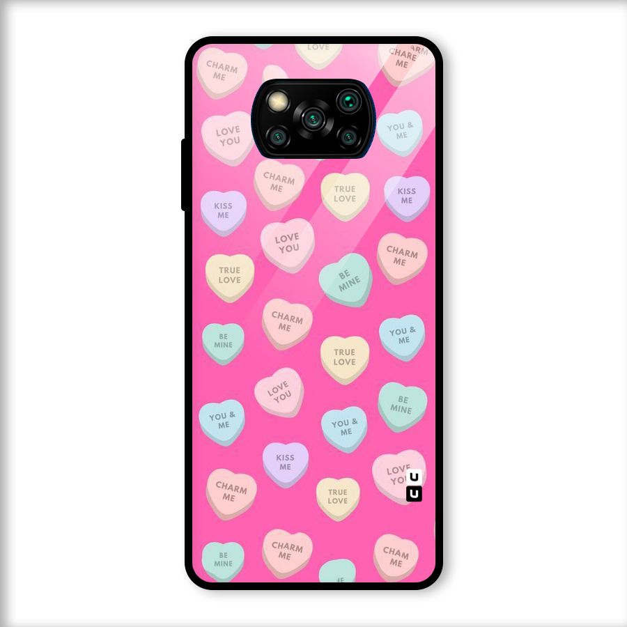 Be Mine Hearts Pattern Glass Back Case for Poco X3