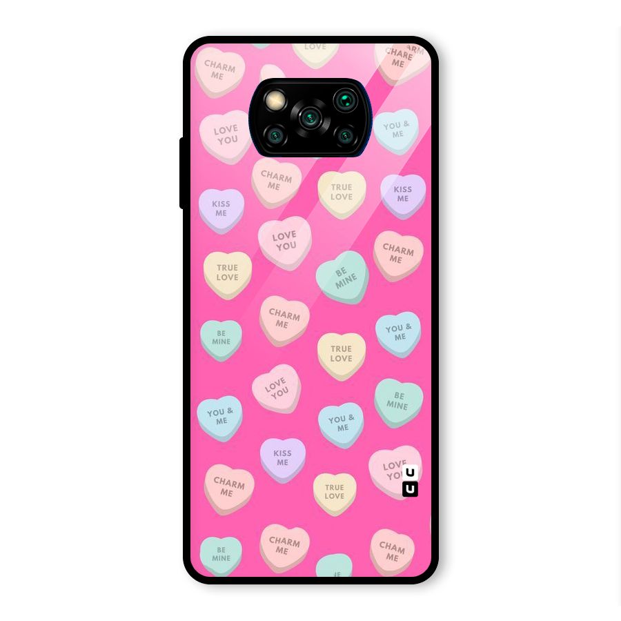 Be Mine Hearts Pattern Glass Back Case for Poco X3 Pro