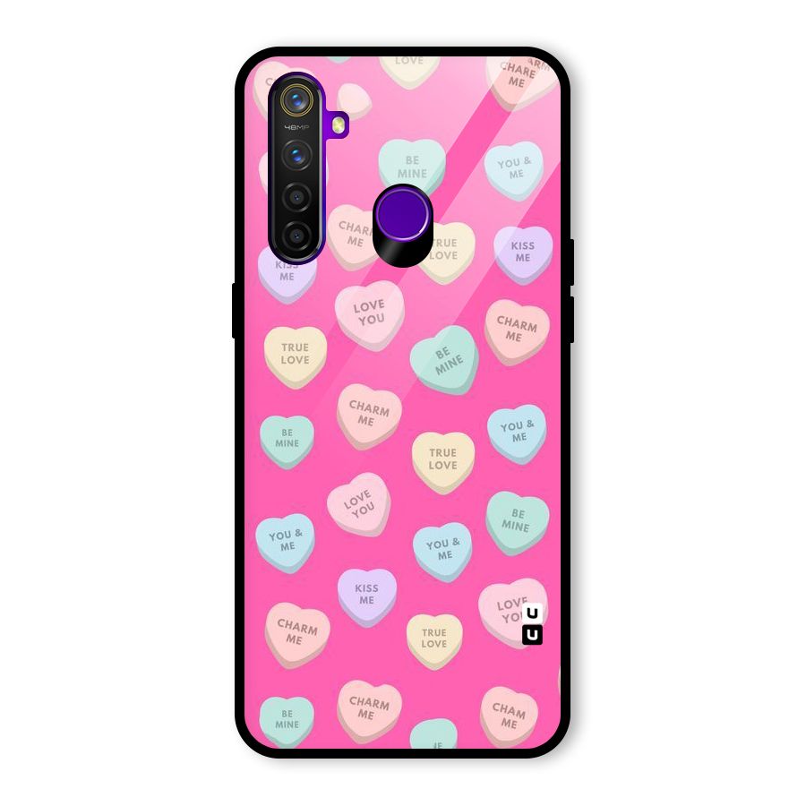 Be Mine Hearts Pattern Glass Back Case for Realme 5 Pro