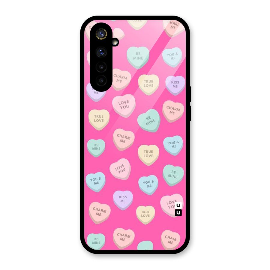Be Mine Hearts Pattern Glass Back Case for Realme 6i