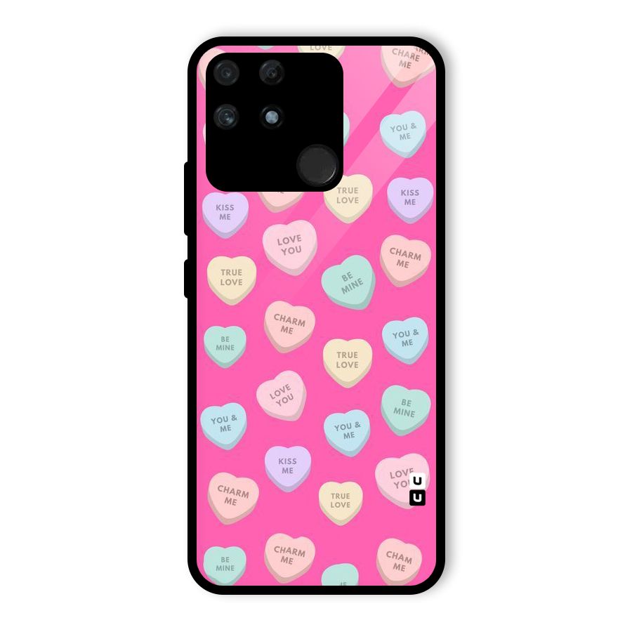 Be Mine Hearts Pattern Glass Back Case for Realme Narzo 50A