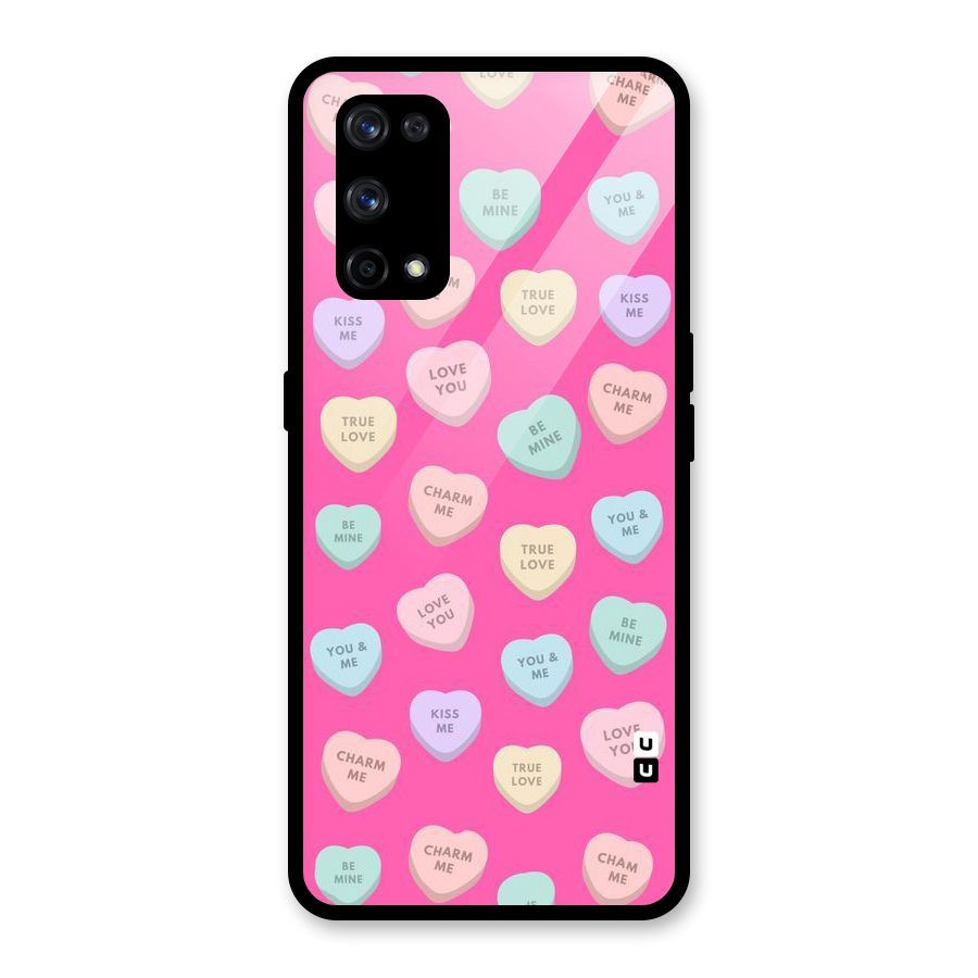 Be Mine Hearts Pattern Glass Back Case for Realme X7 Pro