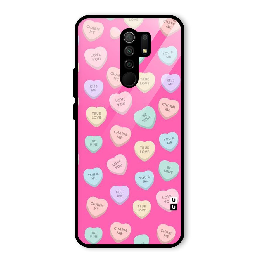 Be Mine Hearts Pattern Glass Back Case for Redmi 9 Prime