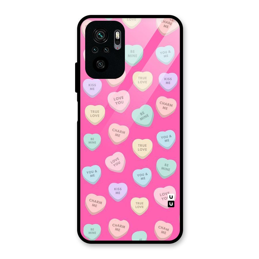 Be Mine Hearts Pattern Glass Back Case for Redmi Note 10S