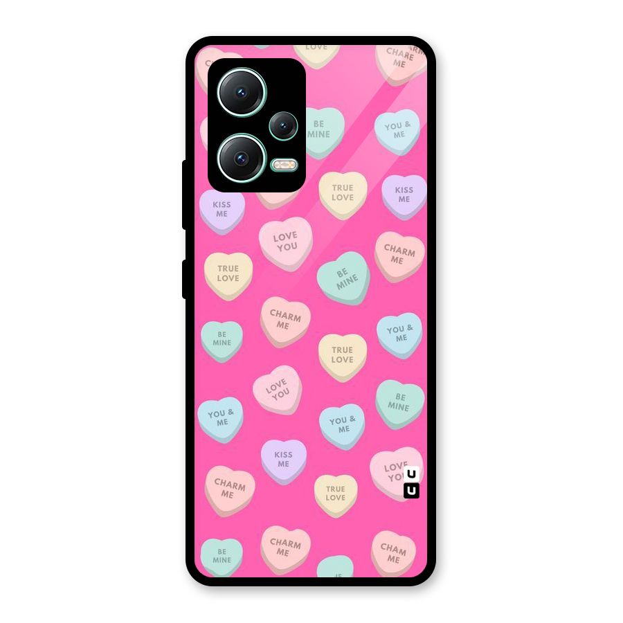 Be Mine Hearts Pattern Glass Back Case for Redmi Note 12 5G