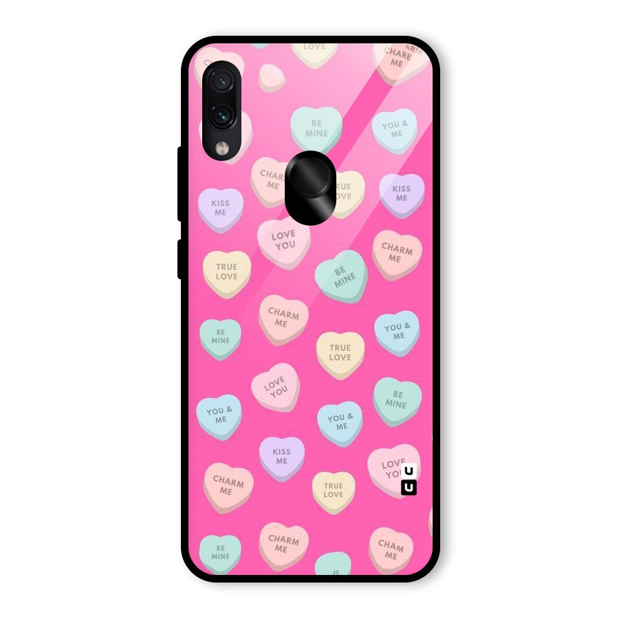 Be Mine Hearts Pattern Glass Back Case for Redmi Note 7S
