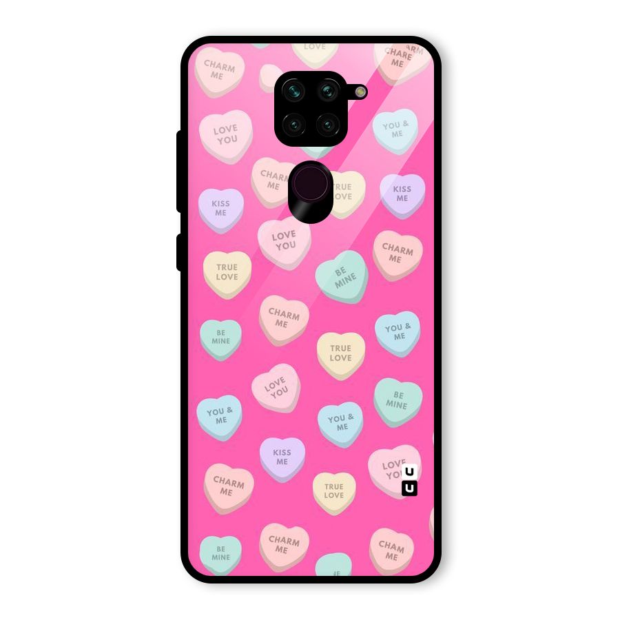 Be Mine Hearts Pattern Glass Back Case for Redmi Note 9