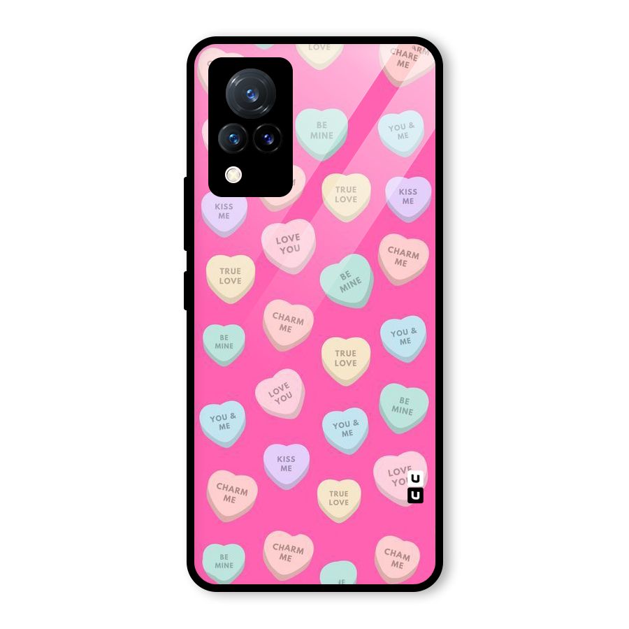 Be Mine Hearts Pattern Glass Back Case for Vivo V21 5G