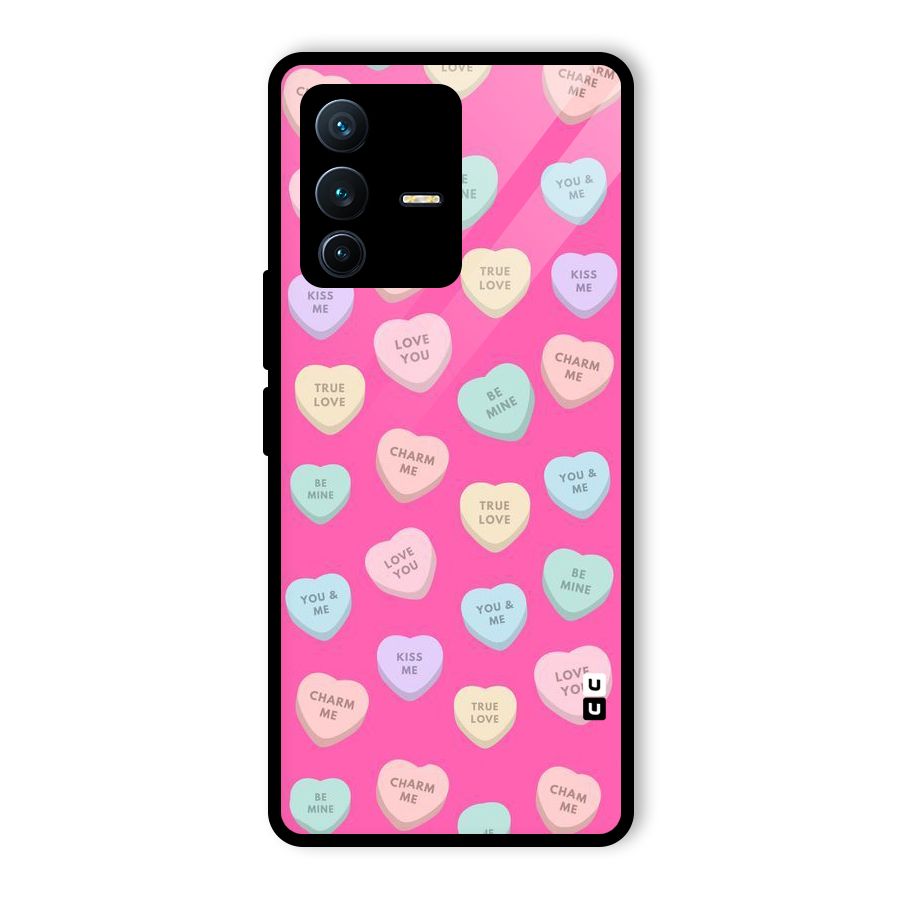Be Mine Hearts Pattern Glass Back Case for Vivo V23 Pro