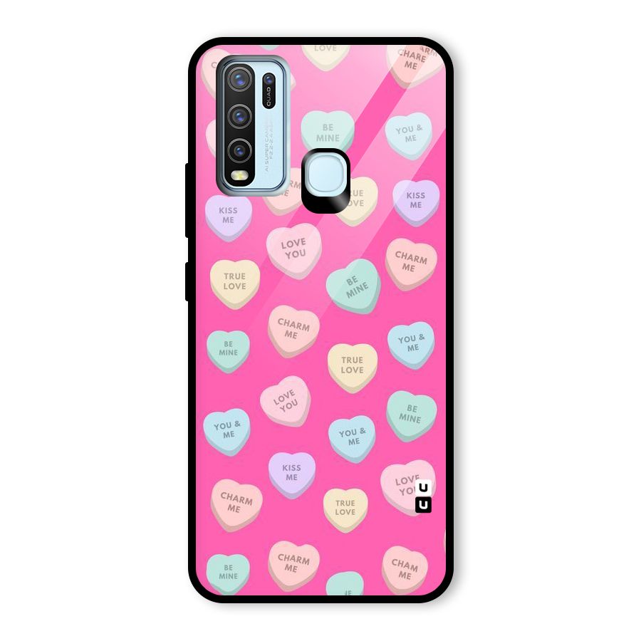 Be Mine Hearts Pattern Glass Back Case for Vivo Y30