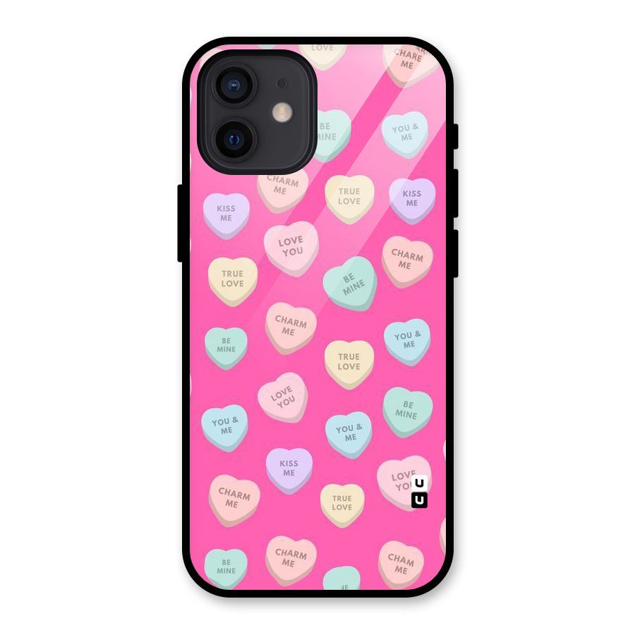 Be Mine Hearts Pattern Glass Back Case for iPhone 12